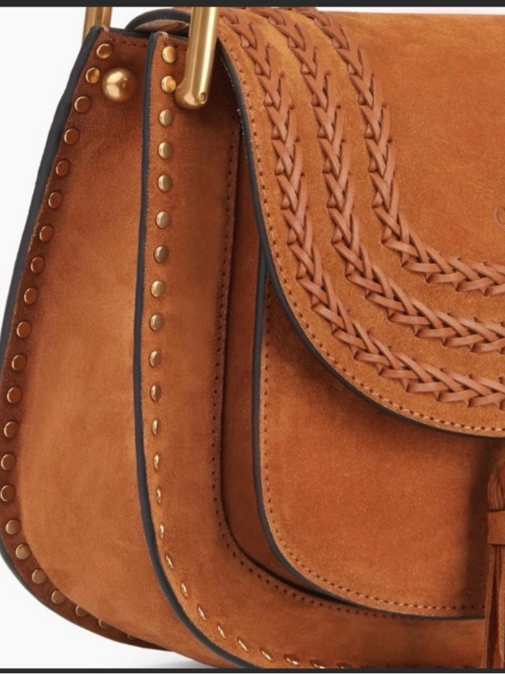 Chloe Hudson Caramel Brown Suede Small Saddle Bag with Tassel - Picture 7 of 11